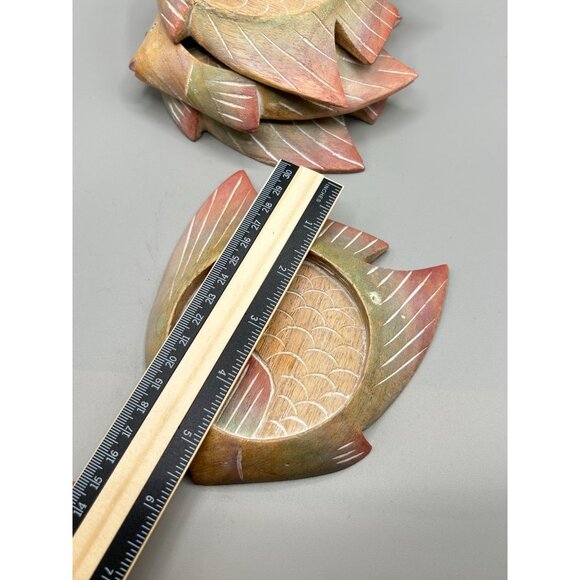 Beach House Decor Fish Coasters Set of 4 80s 90s Wood Carved Pastel Angel Fish - Picture 7 of 9